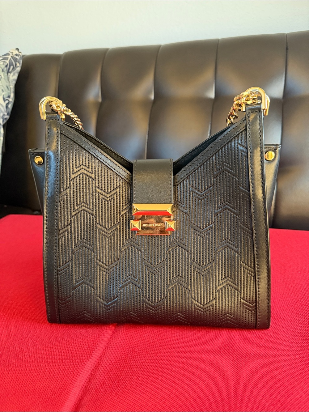 Michael Kors Black Quilted Leather Shoulder Bag with Gold Hardware